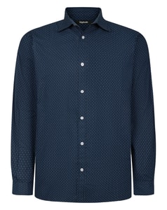 Bigdude Geometric Stripe Print Long Sleeve Poplin Shirt Midnight Blue